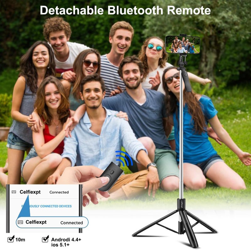 71 Inch Selfie Stick Tripod with 360 Degree Rotation and Bluetooth Remote - Image 5