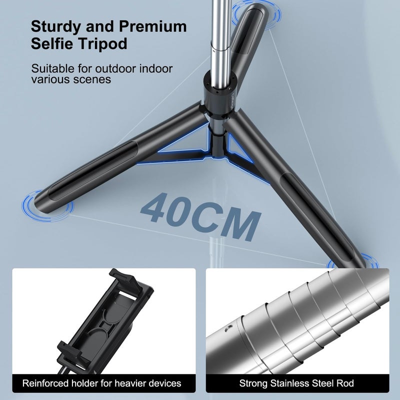 71 Inch Selfie Stick Tripod with 360 Degree Rotation and Bluetooth Remote - Image 3
