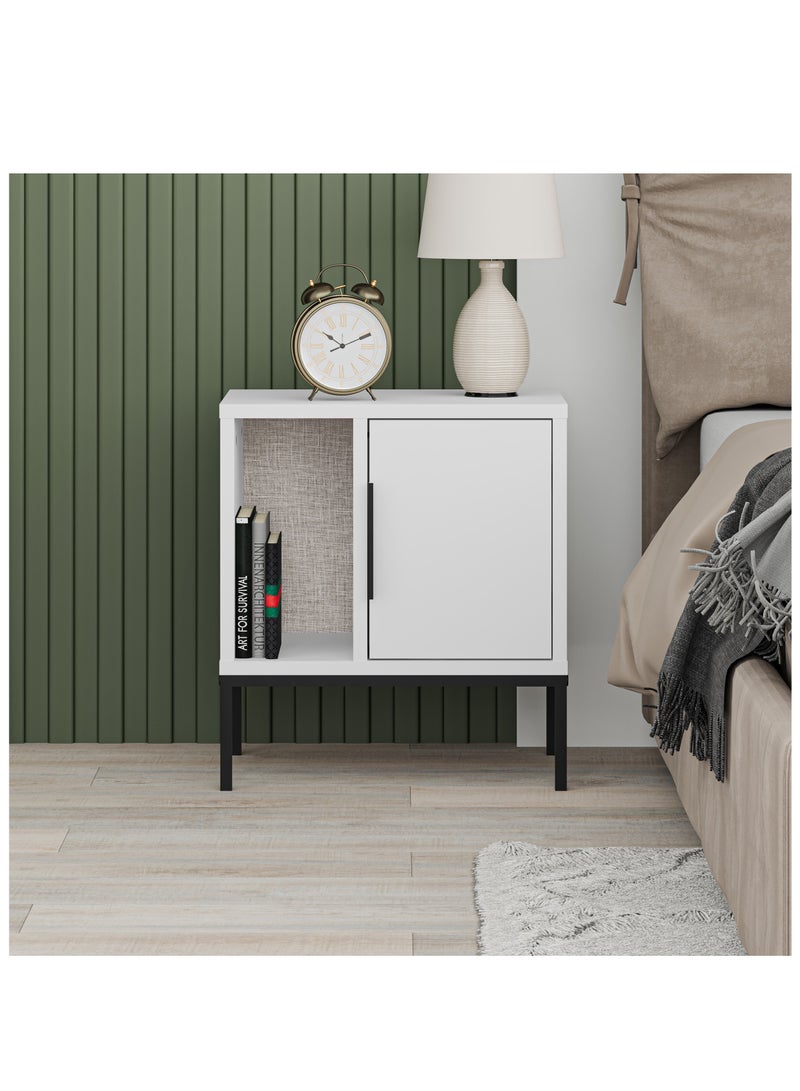 موراه طاولة جانبية عصرية من موراه هوم غلين، بأرجل معدنية | طاولة جانبية متعددة الاستخدامات لغرفة النوم والمعيشة | خزانة تخزين للمساحات الصغيرة | ٣٥×٥٠×٤٥ سم | أبيض - Image 1