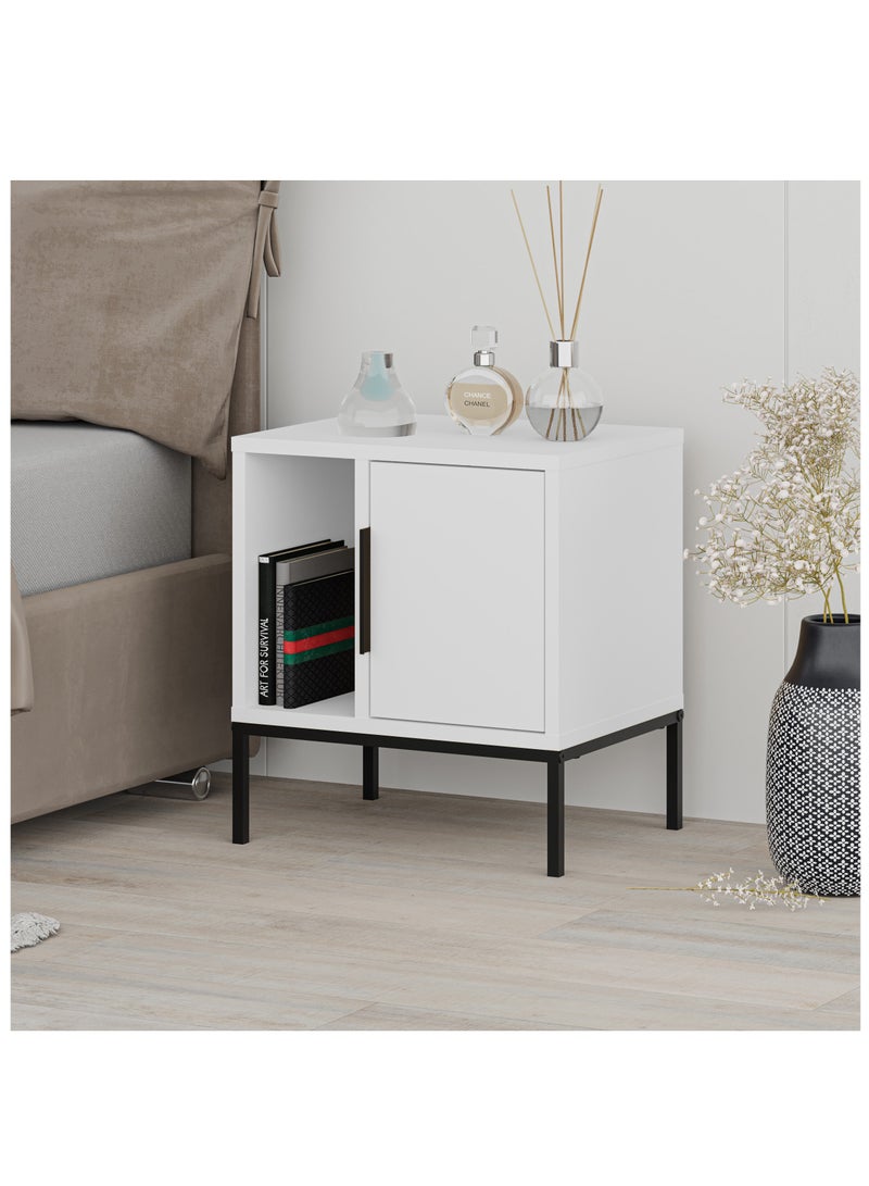 موراه طاولة جانبية عصرية من موراه هوم غلين، بأرجل معدنية | طاولة جانبية متعددة الاستخدامات لغرفة النوم والمعيشة | خزانة تخزين للمساحات الصغيرة | ٣٥×٥٠×٤٥ سم | أبيض - Image 2