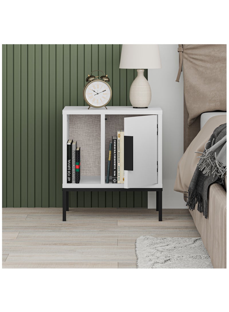 موراه طاولة جانبية عصرية من موراه هوم غلين، بأرجل معدنية | طاولة جانبية متعددة الاستخدامات لغرفة النوم والمعيشة | خزانة تخزين للمساحات الصغيرة | ٣٥×٥٠×٤٥ سم | أبيض - Image 3