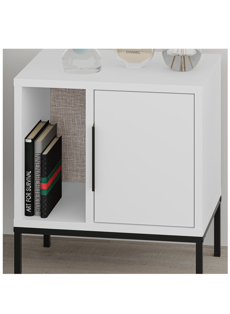 موراه طاولة جانبية عصرية من موراه هوم غلين، بأرجل معدنية | طاولة جانبية متعددة الاستخدامات لغرفة النوم والمعيشة | خزانة تخزين للمساحات الصغيرة | ٣٥×٥٠×٤٥ سم | أبيض - Image 4