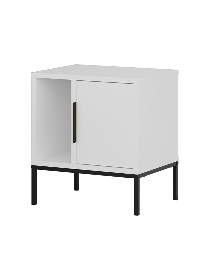 موراه طاولة جانبية عصرية من موراه هوم غلين، بأرجل معدنية | طاولة جانبية متعددة الاستخدامات لغرفة النوم والمعيشة | خزانة تخزين للمساحات الصغيرة | ٣٥×٥٠×٤٥ سم | أبيض - Image 5