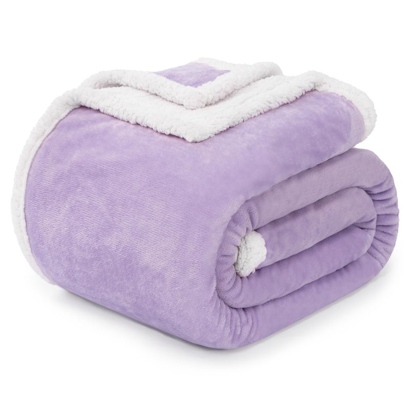 BEAUTEX Sherpa Fleece Throw Blankets  Soft Fluffy Flannel Plush Blanket and Throw  Fuzzy Cozy Cuddle Blankets for Couch Bed Sofa Adults (50"" x 60""  Lavender) - Image 1