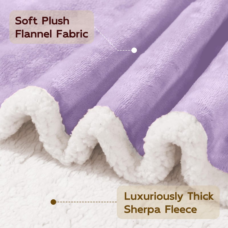BEAUTEX Sherpa Fleece Throw Blankets  Soft Fluffy Flannel Plush Blanket and Throw  Fuzzy Cozy Cuddle Blankets for Couch Bed Sofa Adults (50"" x 60""  Lavender) - Image 3