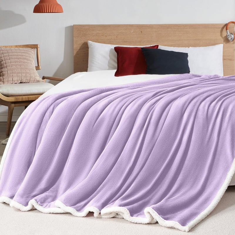 BEAUTEX Sherpa Fleece Throw Blankets  Soft Fluffy Flannel Plush Blanket and Throw  Fuzzy Cozy Cuddle Blankets for Couch Bed Sofa Adults (50"" x 60""  Lavender) - Image 5