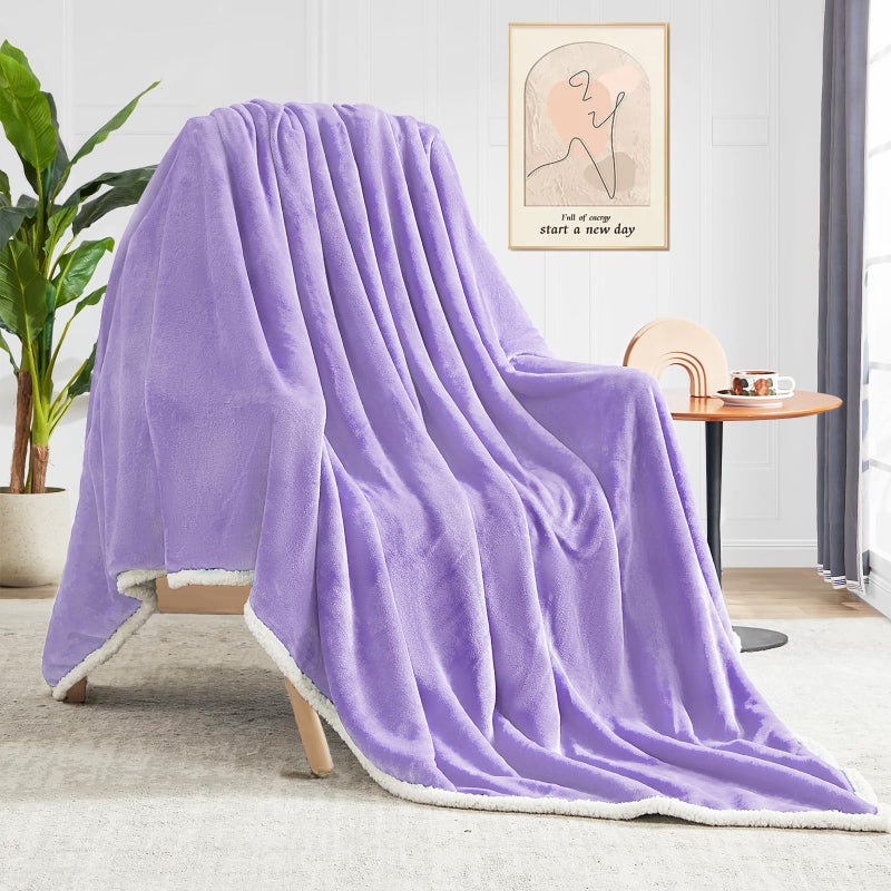 BEAUTEX Sherpa Fleece Throw Blankets  Soft Fluffy Flannel Plush Blanket and Throw  Fuzzy Cozy Cuddle Blankets for Couch Bed Sofa Adults (50"" x 60""  Lavender) - Image 2