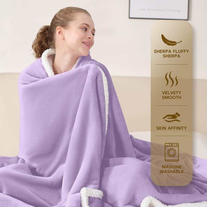 BEAUTEX Sherpa Fleece Throw Blankets  Soft Fluffy Flannel Plush Blanket and Throw  Fuzzy Cozy Cuddle Blankets for Couch Bed Sofa Adults (50"" x 60""  Lavender) - Image 4