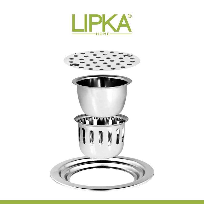 Lipka مصرف أرضي دائري مسطح من ليبكا | ستانلس ستيل من الدرجة 304 | 5.5 بوصة | مصرف أرضي مع فخ للصراصير وشبكة - Image 3