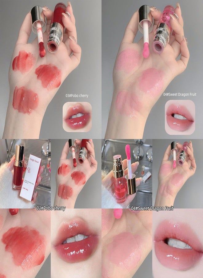 Gege bear Moisturizing Lip Oil by Gege Bear - Lightweight and Glossy, Perfect for Pigmented Lips, Available in Multiple Shades for Women and Girls, Provides Long-Lasting Hydration and Comfort (03# Cherry Crush - A vibrant red, Pack of 1) - Image 4