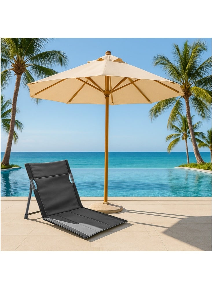 GGEROU 1 Piece Portable Folding Chair Beach Lounger Outdoors Lounger Park Beach Chair Portable Folding Beach Lounge Chair for Adults with Adjustable Backrest Black - Image 2