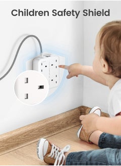 لينسينت سلك تمديد طاقة توصيل كهربائي مع 4 مقابس و3 منافذ USB، شحن سريع QC3.0 PD20W، وصلة تمديد متعددة التوصيل 1.8 متر  - Image 2