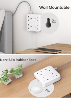 لينسينت سلك تمديد طاقة توصيل كهربائي مع 4 مقابس و3 منافذ USB، شحن سريع QC3.0 PD20W، وصلة تمديد متعددة التوصيل 1.8 متر  - Image 5