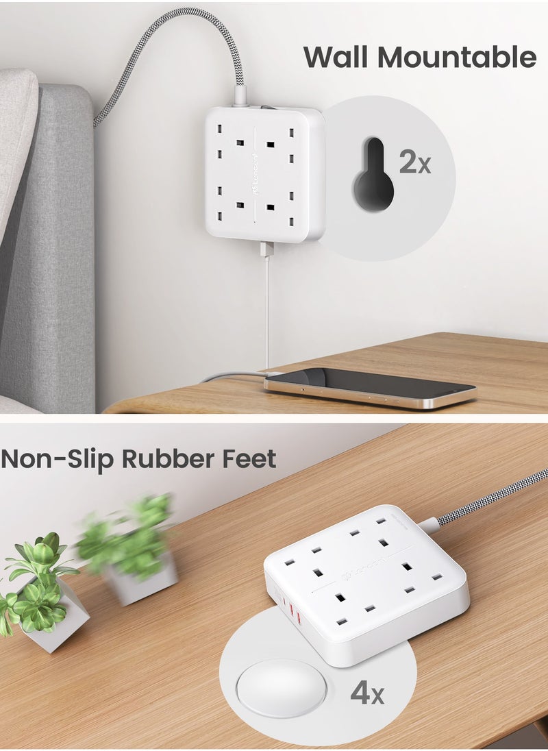 لينسينت سلك تمديد طاقة توصيل كهربائي مع 4 مقابس و3 منافذ USB، شحن سريع QC3.0 PD20W، وصلة تمديد متعددة التوصيل 1.8 متر  - Image 5