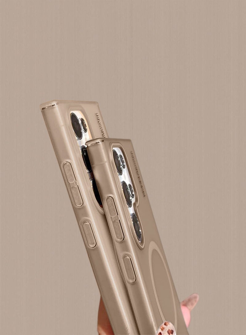 سيندي سامسونج جالاكسي S24 الترا 5 جي 2024 Syndee Series Hybrid شفاف Magsafe مع شحن مغناطيسي شفاه كاميرا مرفوعة غطاء جراب أنيق المظهر - بني  - Image 3