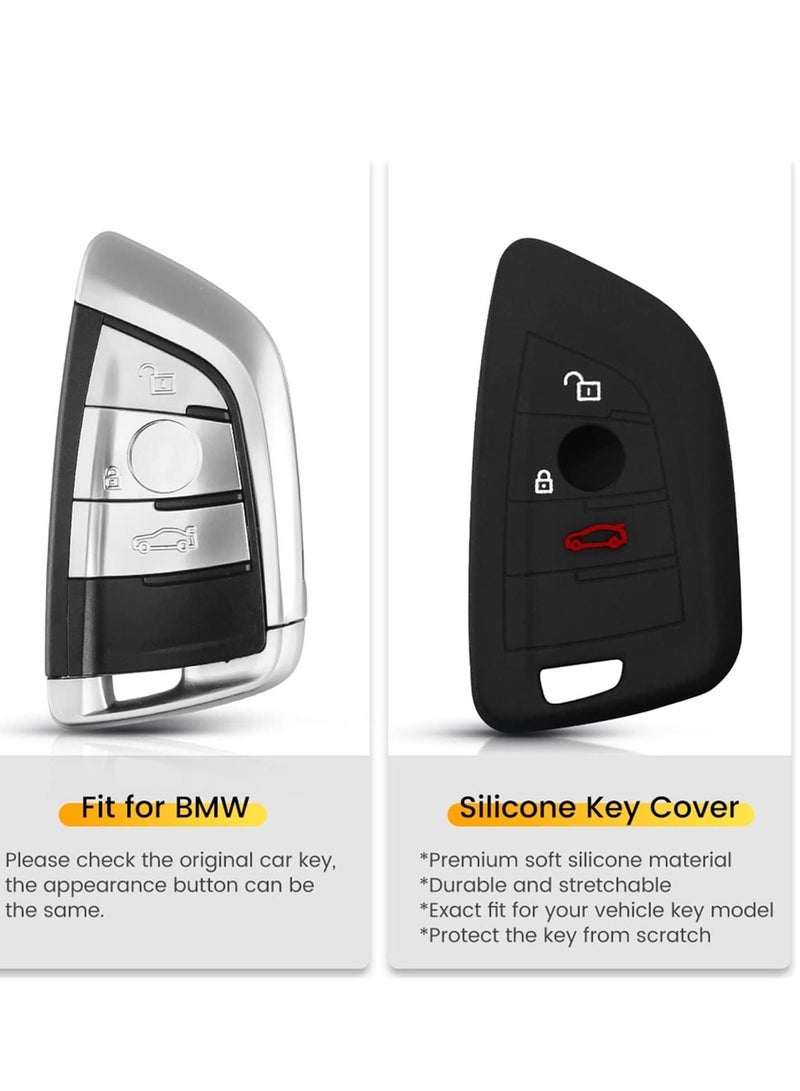 althiqahkey 3 Buttons 4 buttons Smart Remote Key Shell Cover Silicone Suitable for BMW F CAS4 5 Series X1 X5 X6 F15 F16 G11 7 Series 2014 2015 2016 Car Key (Color Name : Black)  - Image 2
