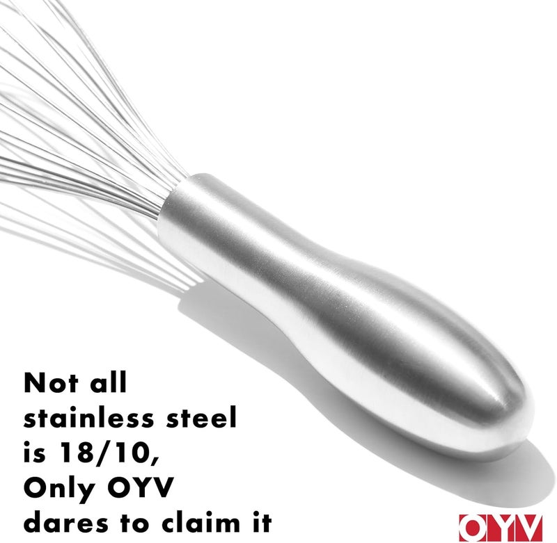OYV 18/10 Stainless Steel Whisk, Ergonomic Handle, Dishwasher Safe Metal whisk, Professional Whisk for Kitchen Cooking, Perfect for Blending, Whisking, Baking, and Beating, 10-Inch Wire Wisk - Image 2