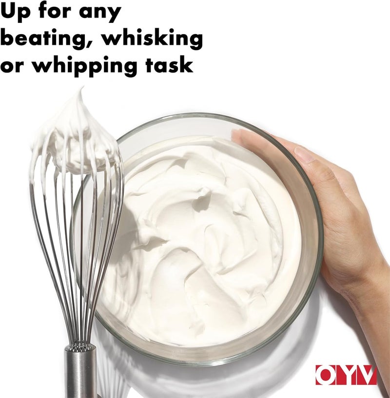 OYV 18/10 Stainless Steel Whisk, Ergonomic Handle, Dishwasher Safe Metal whisk, Professional Whisk for Kitchen Cooking, Perfect for Blending, Whisking, Baking, and Beating, 10-Inch Wire Wisk - Image 1