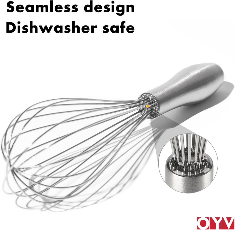 OYV 18/10 Stainless Steel Whisk, Ergonomic Handle, Dishwasher Safe Metal whisk, Professional Whisk for Kitchen Cooking, Perfect for Blending, Whisking, Baking, and Beating, 10-Inch Wire Wisk - Image 4