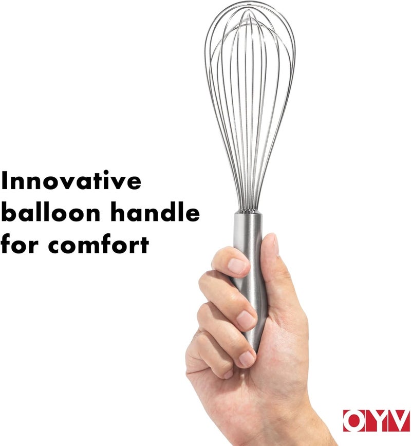 OYV 18/10 Stainless Steel Whisk, Ergonomic Handle, Dishwasher Safe Metal whisk, Professional Whisk for Kitchen Cooking, Perfect for Blending, Whisking, Baking, and Beating, 10-Inch Wire Wisk - Image 3