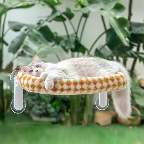 Sunhoo Cat Window Perch Bed Foldable Kitty Windowsill Hammock Shelf Seat Large Cats Suction Cup Indoor Kitten Window Sill Lounger with Soft Plush Cushion Machine Washable 2126 118in Brown M - Image 1