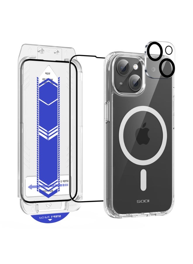 SODI iPhone 14 6.1-inch 3-in-1 all-round protection set | MagSafe compatible | Hybrid protection crystal clear hard back cover | | Anti-yellowing | Suitable for Apple iPhone 14 6.1-inch transparent protective case (1+1+1 piece) - Image 3