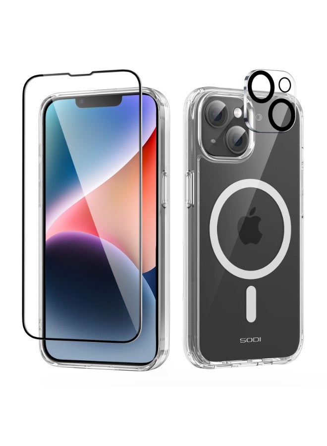 SODI iPhone 14 6.1-inch 3-in-1 all-round protection set | MagSafe compatible | Hybrid protection crystal clear hard back cover | | Anti-yellowing | Suitable for Apple iPhone 14 6.1-inch transparent protective case (1+1+1 piece) - Image 1