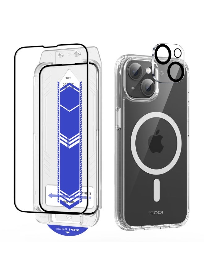 SODI iPhone 14 6.1-inch 3-in-1 all-round protection set | MagSafe compatible | Hybrid protection crystal clear hard back cover | | Anti-yellowing | Suitable for Apple iPhone 14 6.1-inch transparent protective case (1+1+1 piece) - Image 2