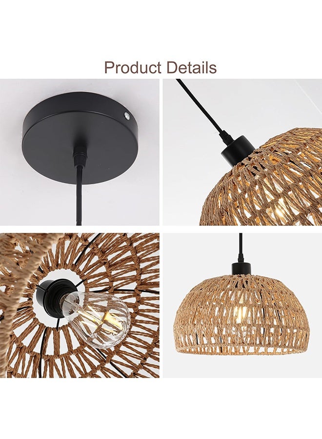GMORO Rattan Light Fixtures Ceiling Mount Boho Ceiling Light Fixture With Dimmable Led Bulb Mini Hand Woven Rattan Chandelier Light Fixtures Ceiling For Bedroom Kitchen Entryway Living Room Hallway - Image 3