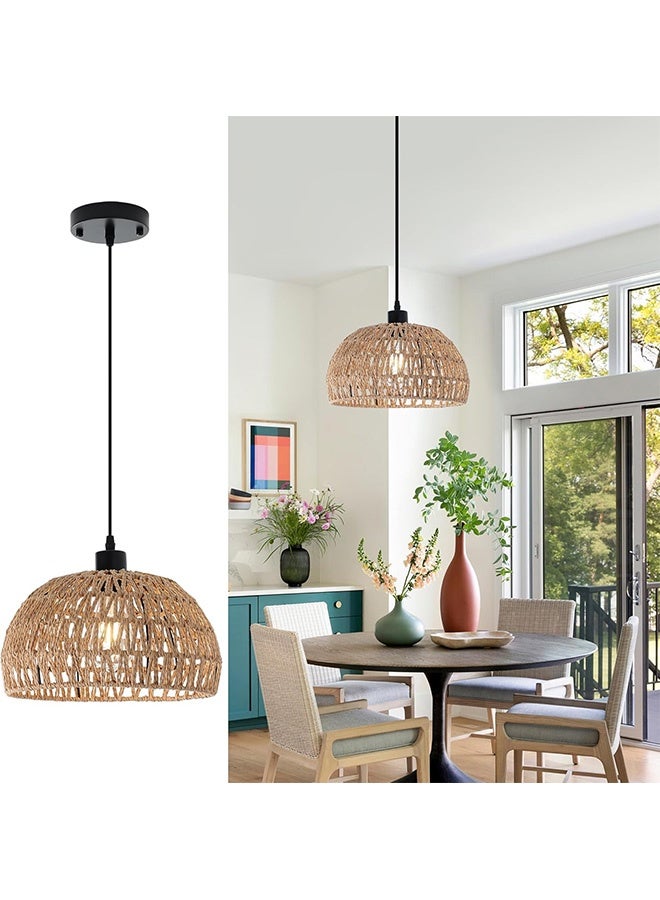 GMORO Rattan Light Fixtures Ceiling Mount Boho Ceiling Light Fixture With Dimmable Led Bulb Mini Hand Woven Rattan Chandelier Light Fixtures Ceiling For Bedroom Kitchen Entryway Living Room Hallway - Image 1