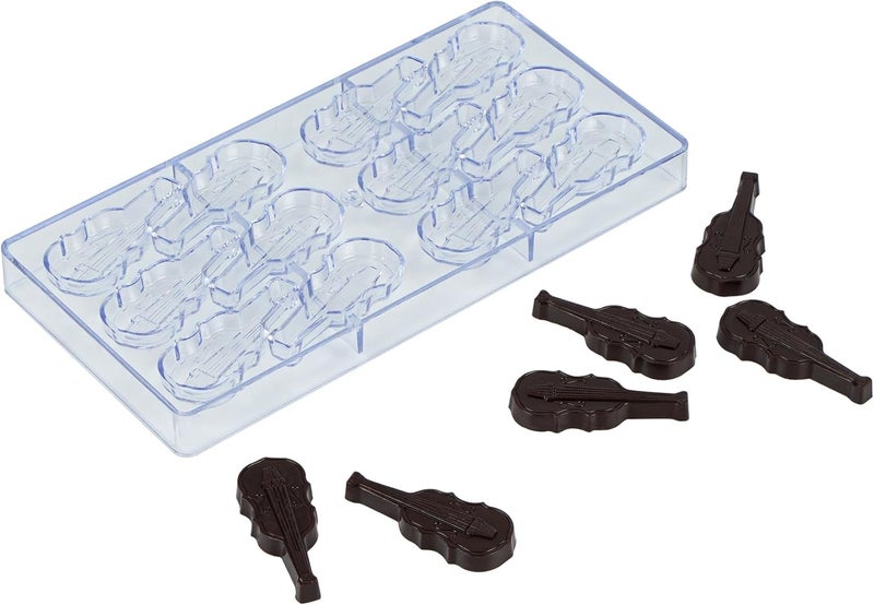 Restaurantware Pastry Tek 108 x 53 Inch Chocolate Shaping Mold 1 Freezable Candy Mold  12 Cavities ViolinShaped Clear Polycarbonate Chocolate Mold Dishwashable Easy To Release - Image 1