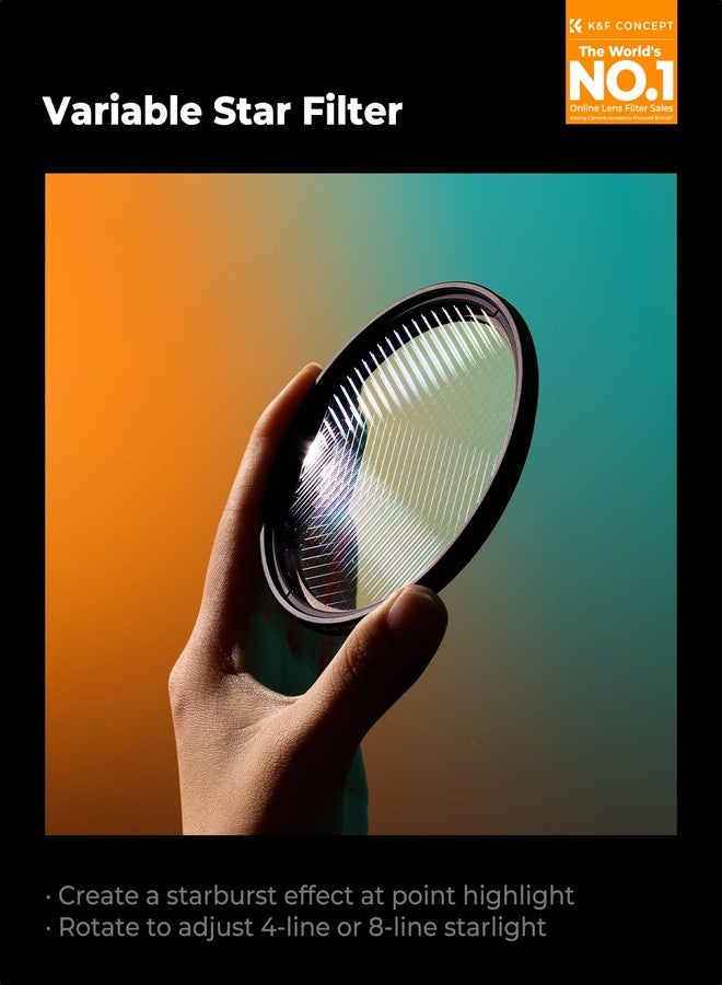 K&F Concept 82mm Variable Star Filter Cross Screen Starburst Filter 4, 8 Points -18 Layer Coating Ultra Slim Optical Glas Camera Lens Filter with 3 Cleaning Cloth - Image 2