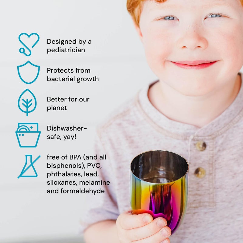 Ahimsa Stainless Steel Kids Cups, Pediatrician Designed, Colorful Toddler Cups for Open Cup Training, 8oz, 100% BPA Free & Dishwasher Safe, Rainbow, Set of 4 - Image 3