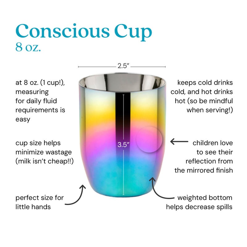 Ahimsa Stainless Steel Kids Cups, Pediatrician Designed, Colorful Toddler Cups for Open Cup Training, 8oz, 100% BPA Free & Dishwasher Safe, Rainbow, Set of 4 - Image 2