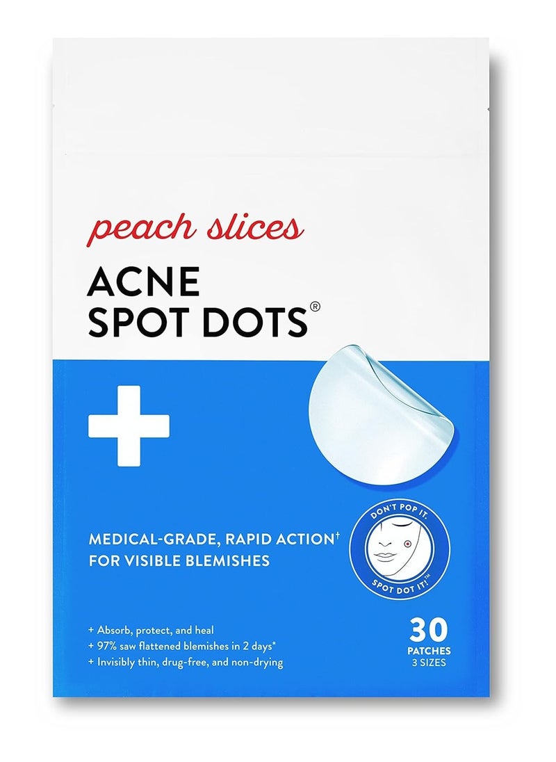 Peach Slices Peach Slices | Acne Spot Dots | Hydrocolloid Acne Patches | For Zits, Blemishes, & Breakouts | Vegan | Cruelty-Free | Pimple Patches | Facial Skin Care Products | 3 Sizes (7mm, 10mm, & 12mm) | 30 Ct  - Image 1