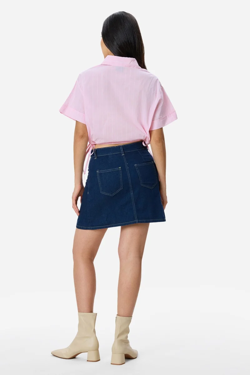 Virgio  Stripes Cotton Crop Drawcord Shirt for Women for Women | Best Price UAE