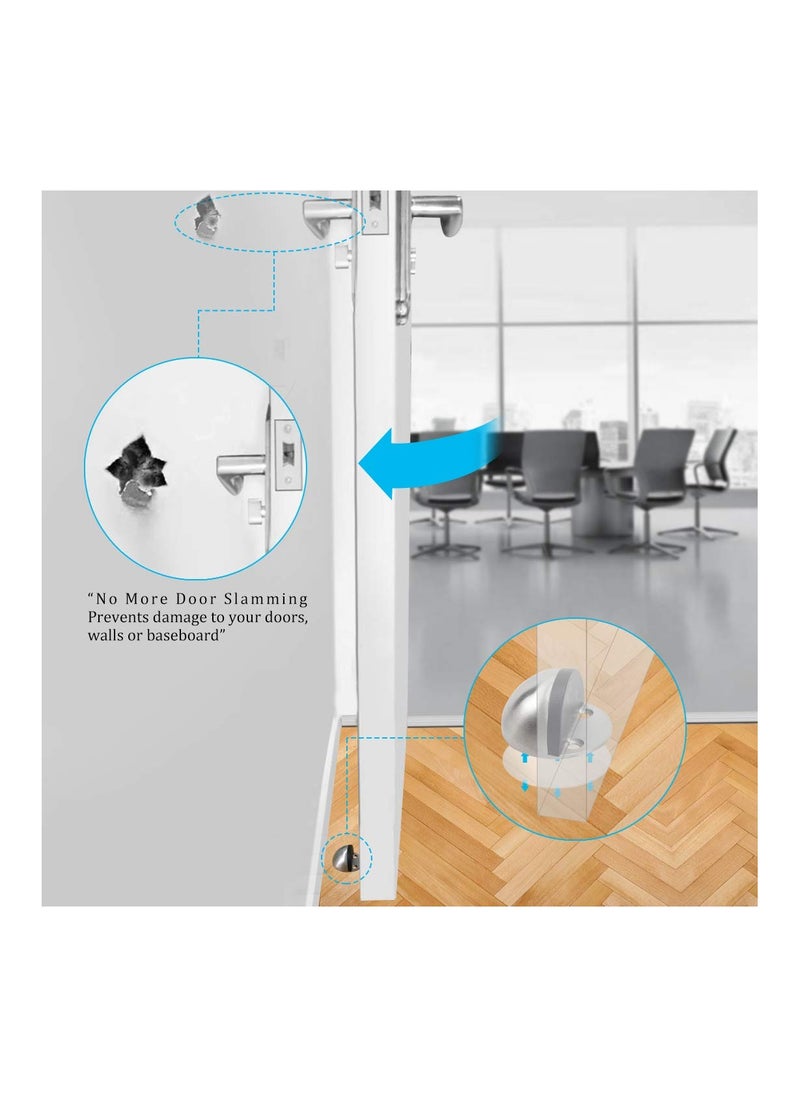 SYOSI Stainless Steel Half Dome Floor Door Stopper, 3M Adhesive Door Holder Door Stop, Snowboard Hanger, No Need to Drill Floor Door Stop, Door Stopper Set with Rubber Bumper  - Image 3