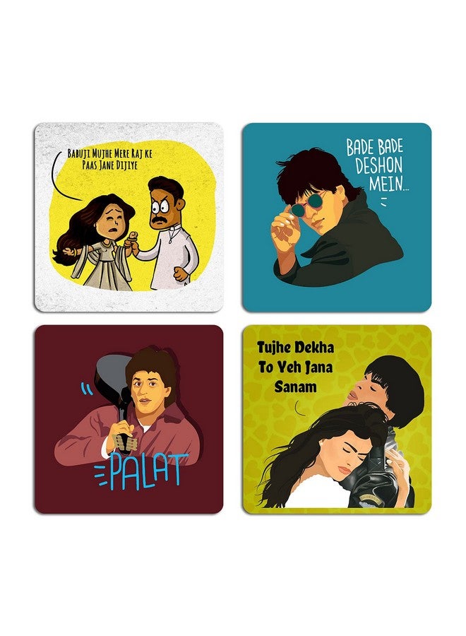 ASHVAH DDLJ Funny Bollywood Dialogues Raj Simran Illustration Printed Tea Coaster Set of 4 COMBO-31 - Image 1