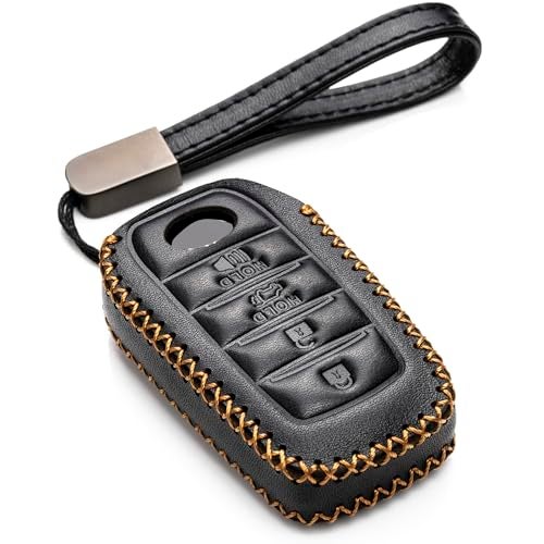 Vitodeco Genuine Leather Smart Key Fob Case Compatible with Land Cruiser, 4Runner, Highlander, RAV4, Camry, Grand Highlander, Sequoia 2019 - 2025 (4-Button, Black) - Image 1