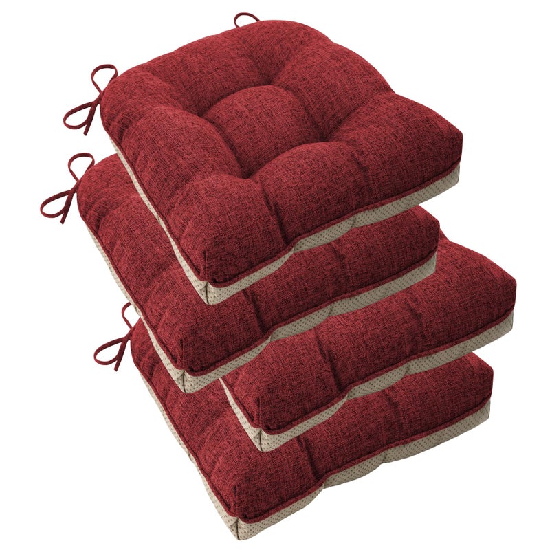 ELFJOY Chair Cushions for Dining Chairs Set of 4 Office Chair Cushion 18x18x3 Inches Kitchen Chair Pads Soft and Comfortable Seat Cushion with Ties and Non Slip BackingRed