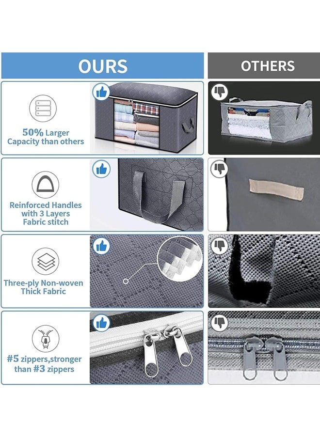 Quivlox 1PCS Foldable Non-woven Fabric Closet Storage Bag ，Large Capacity Clothing Storage Bag , With Reinforced Handle, Sturdy Zipper And Oversize Transparent Window, For Quilts, Clothing , Bedding , Grey  - Image 3