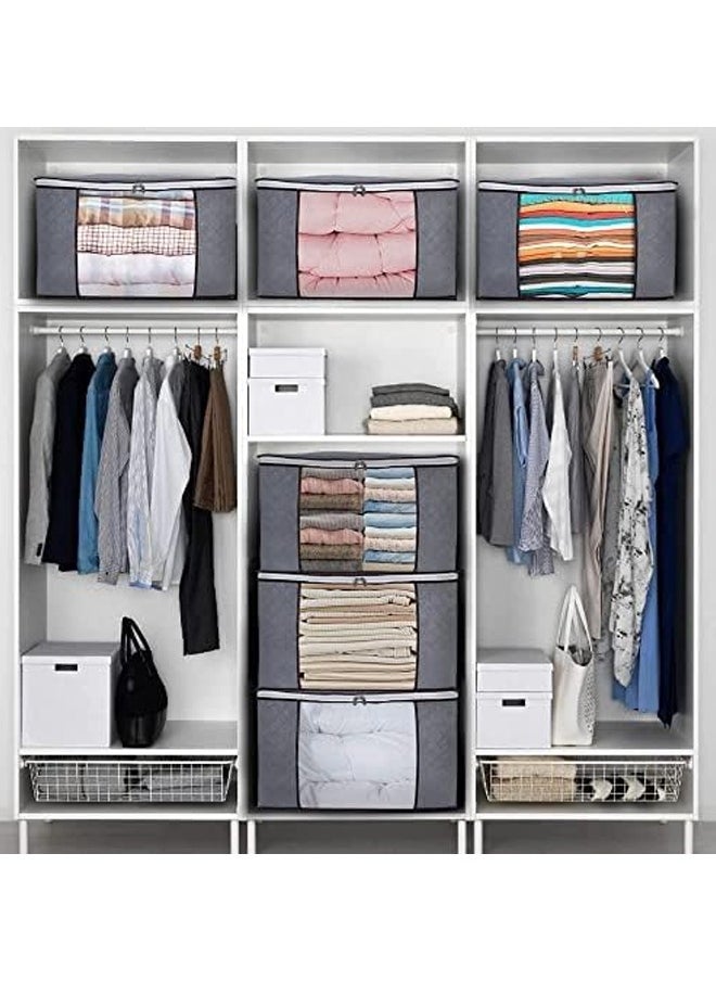 Quivlox 1PCS Foldable Non-woven Fabric Closet Storage Bag ，Large Capacity Clothing Storage Bag , With Reinforced Handle, Sturdy Zipper And Oversize Transparent Window, For Quilts, Clothing , Bedding , Grey  - Image 4