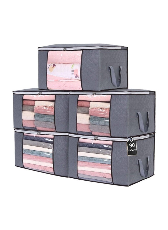 Quivlox 1PCS Foldable Non-woven Fabric Closet Storage Bag ，Large Capacity Clothing Storage Bag , With Reinforced Handle, Sturdy Zipper And Oversize Transparent Window, For Quilts, Clothing , Bedding , Grey  - Image 5