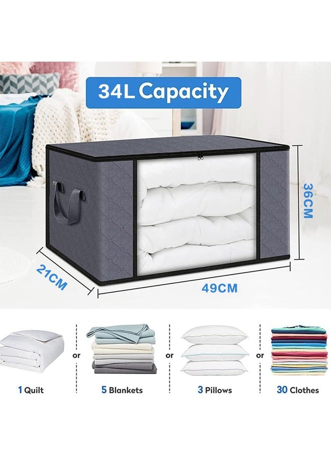 Quivlox 1PCS Foldable Non-woven Fabric Closet Storage Bag ，Large Capacity Clothing Storage Bag , With Reinforced Handle, Sturdy Zipper And Oversize Transparent Window, For Quilts, Clothing , Bedding , Grey  - Image 2