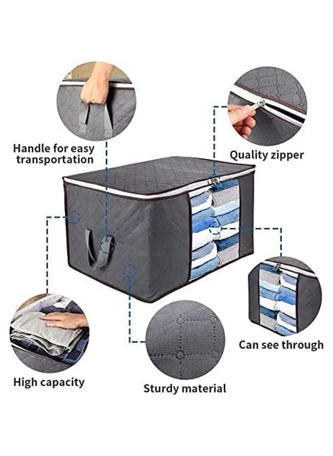 1PCS Foldable Non-woven Fabric Closet Storage Bag ，Large Capacity Clothing Storage Bag , With Reinforced Handle, Sturdy Zipper And Oversize Transparent Window, For Quilts, Clothing , Bedding , Grey