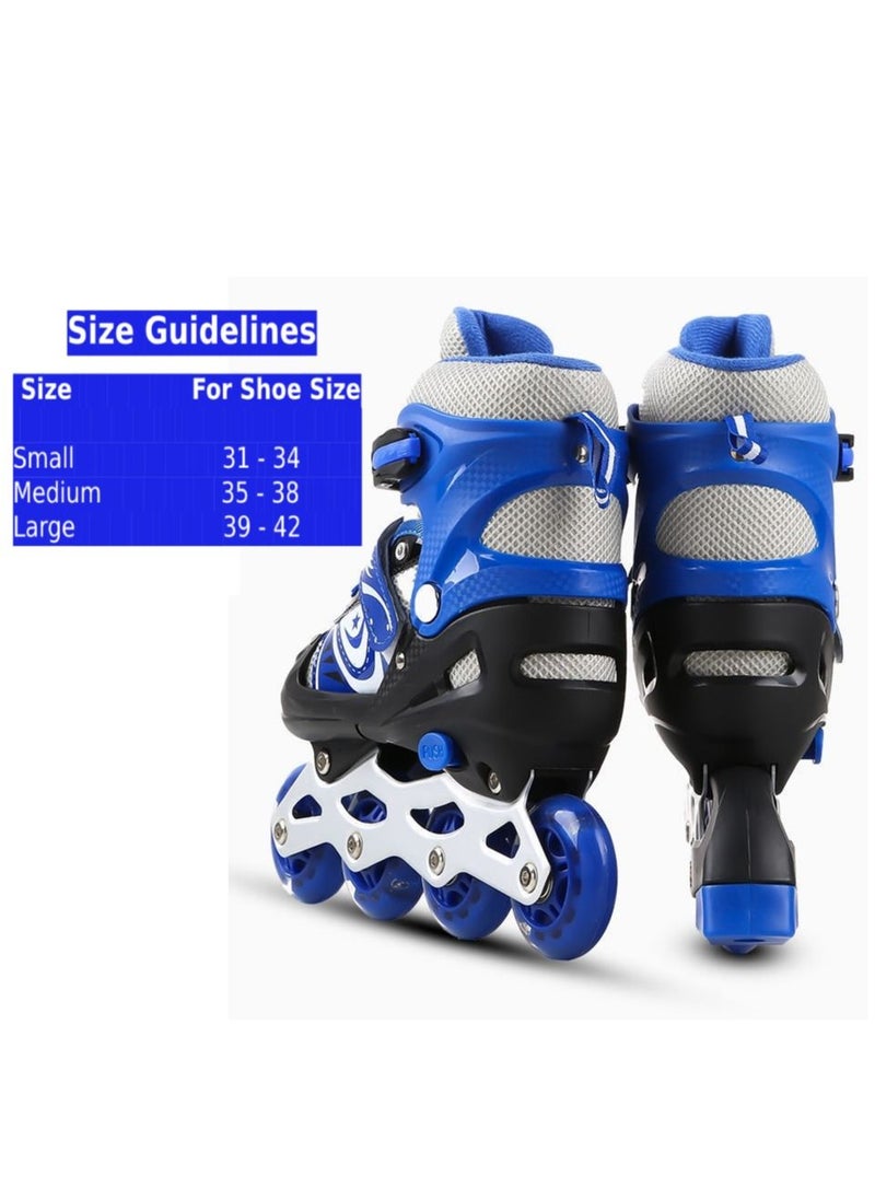 سبورت حذاء باتيناج قابل للتعديل عجل صف واحد فلاش LED، أزرق/أسود - Size Small 31-34  - Image 4