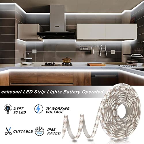 echosari أضواء شريط LED تعمل بالبطارية بيضاء مع جهاز تحكم عن بعد، 8 أوضاع، قابلة للتعتيم، مؤقت، ذاتية اللصق، قابلة للتقطيع، لتزيين الكمبيوتر، التلفاز، خزائن المطبخ، الأرفف، غرفة النوم (3م 90LED) - Image 4