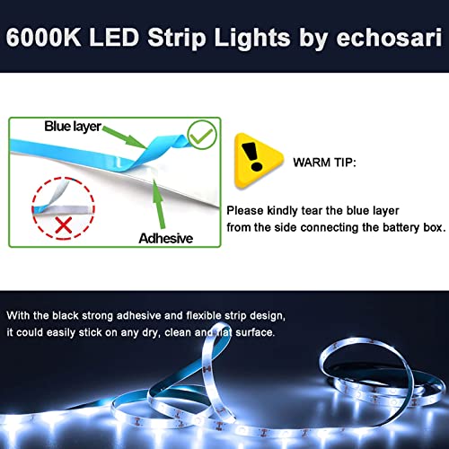 echosari أضواء شريط LED تعمل بالبطارية بيضاء مع جهاز تحكم عن بعد، 8 أوضاع، قابلة للتعتيم، مؤقت، ذاتية اللصق، قابلة للتقطيع، لتزيين الكمبيوتر، التلفاز، خزائن المطبخ، الأرفف، غرفة النوم (3م 90LED) - Image 5