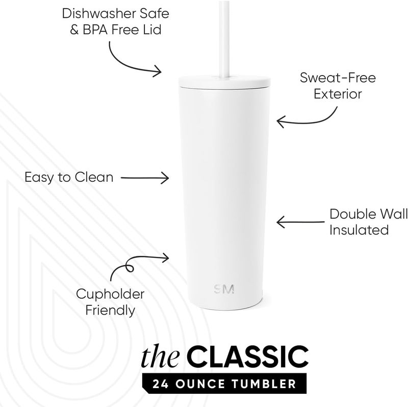 Simple Modern Thermal Tumbler with Straw and Lid | Coffee Tumbler Stainless Steel Reusable Water Bottle Coffee Mug | Gifts for Women & Men | Classic Collection | 24 oz | Winter White Stain resistant - Image 1
