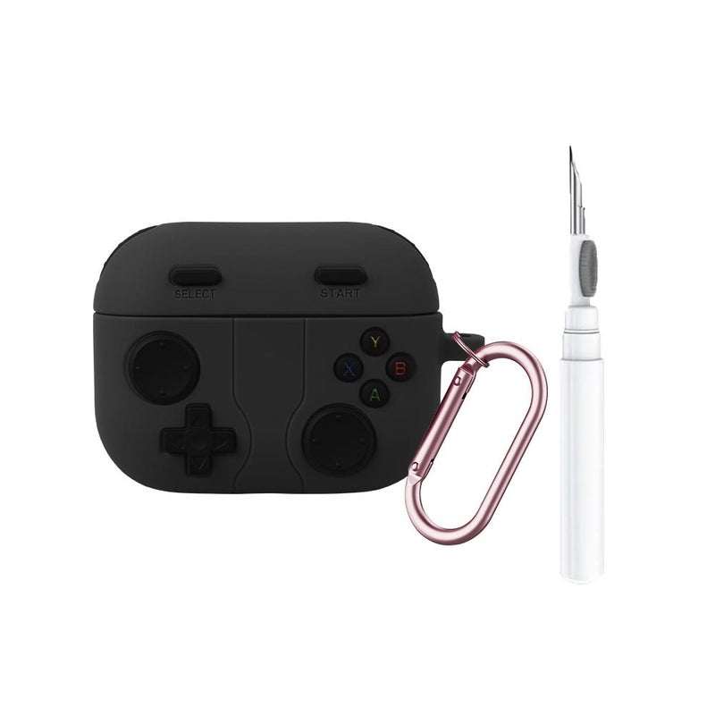 For AirPods Pro 3 Game Console Style Wireless Earphone Silicone Cover with Cleaning Pen(Black)